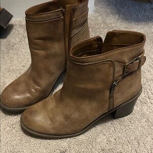 Gianni Bini Tan Ankle Boots with Zipper and Buckle